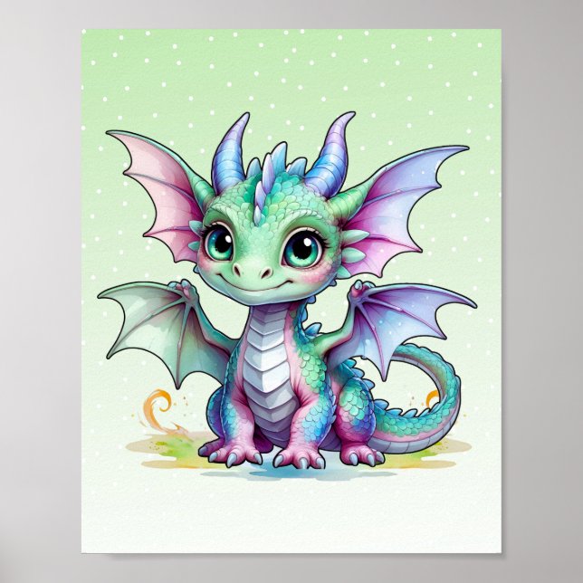 Lächelnde Drachen-Kinderzimmer-Kunst Poster (Vorne)
