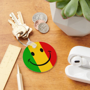 Lächelnde Emoji Rasta-Flagge Gestreift Schlüsselanhänger