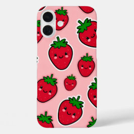 Lächelnde Erdbeere mit rosigen Wangen iPhone 16 Plus Hülle