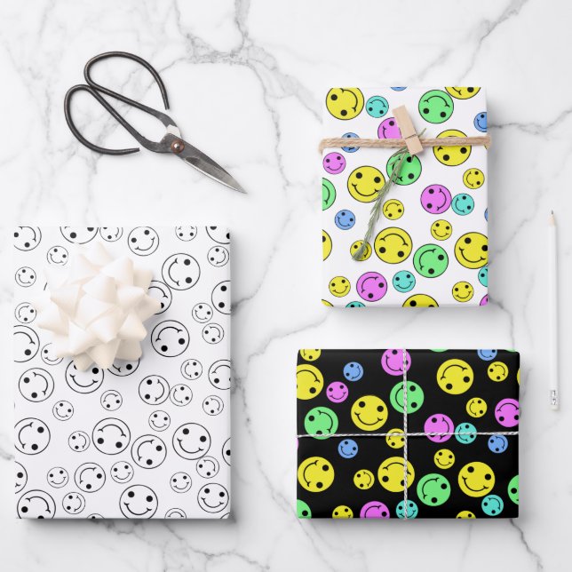 Lächelnde Faces Wrapping Paper Sheets Geschenkpapier Set (Vorderseite)