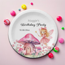 Lächelnde Fee und rosa Pilze Geburtstagsparty