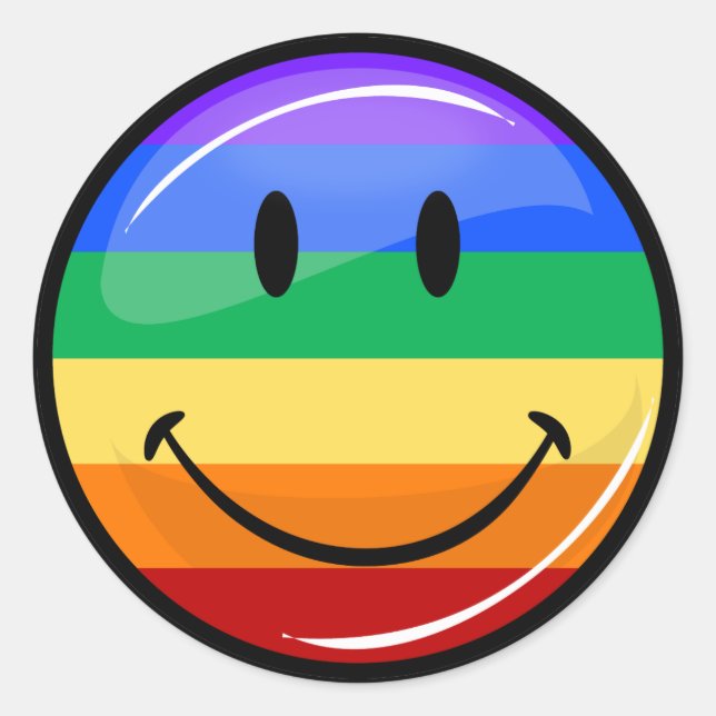 Lächelnde Gay LGBT Pride Rainbow Flag Runder Aufkleber (Vorderseite)