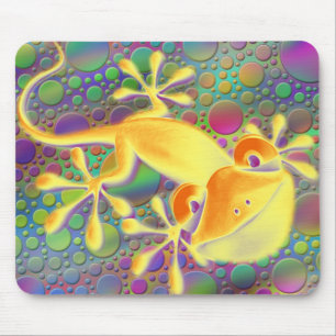 Lächelnde Gecko - farbige Punkte Mousepad