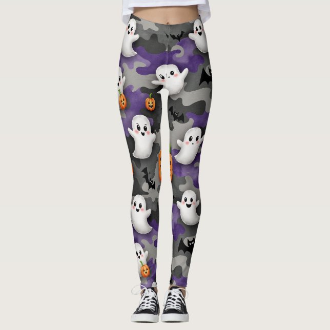 Lächelnde Geister Bats Pumpkins Camouflage Leggings (Vorderseite)