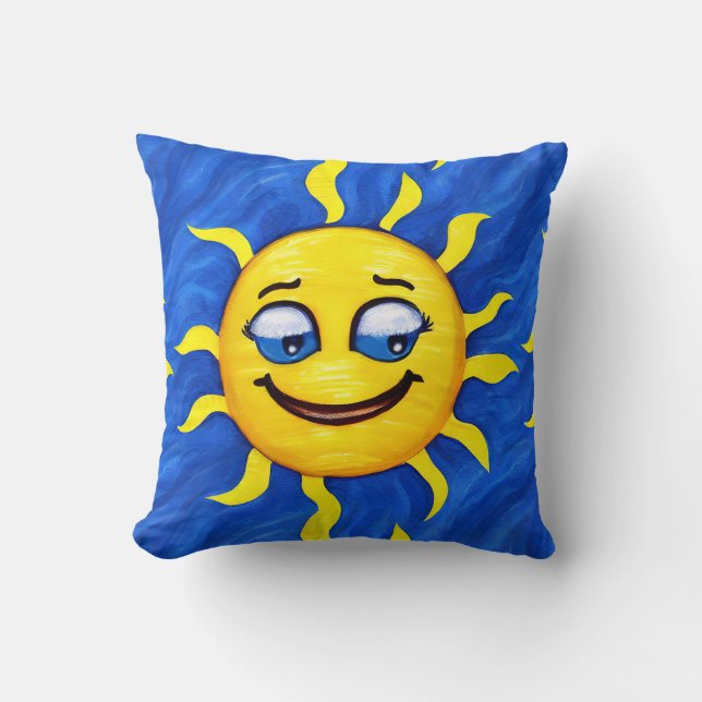 Lächelnde Gesichtssonne Sonne Kissen (Vorderseite)
