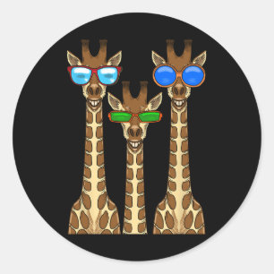 Lächelnde Giraffen tragen Sungles Funny Animal Sel Runder Aufkleber