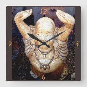 lächelnde glückliche Buddha-Uhr Quadratische Wanduhr