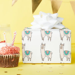 lächelnde glückliche Lama Alpaka Cartoon Tier Zeic Geschenkpapier