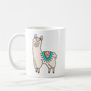 lächelnde glückliche Lama Alpaka Cartoon Tier Zeic Kaffeetasse