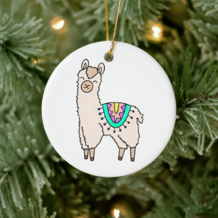 lächelnde glückliche Lama Alpaka Cartoon Tier Zeic Keramik Ornament