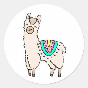lächelnde glückliche Lama Alpaka Cartoon Tier Zeic Runder Aufkleber