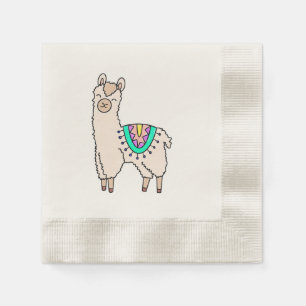 lächelnde glückliche Lama Alpaka Cartoon Tier Zeic Serviette