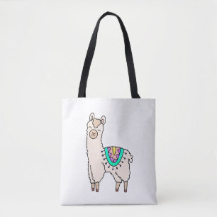 lächelnde glückliche Lama Alpaka Cartoon Tier Zeic Tasche