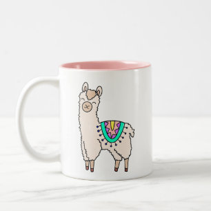 lächelnde glückliche Lama Alpaka Cartoon Tier Zeic Zweifarbige Tasse