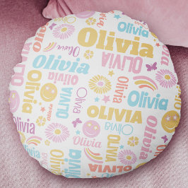 Lächelnde grafische Blume Pastellpfeife Rundes Kissen