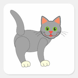 Lächelnde graue Katze mit Whiskers Quadratischer Aufkleber