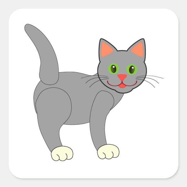 Lächelnde graue Katze mit Whiskers Quadratischer Aufkleber (Vorderseite)