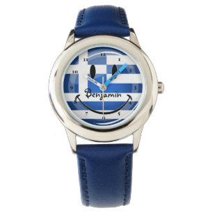 Lächelnde griechische Flagge Armbanduhr