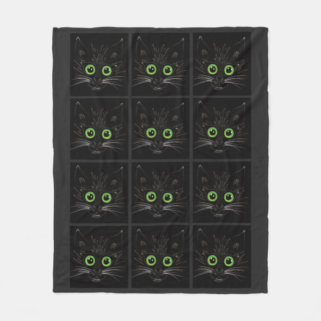 Lächelnde grüne Mit Augen Katze Fleecedecke (Vorderseite)
