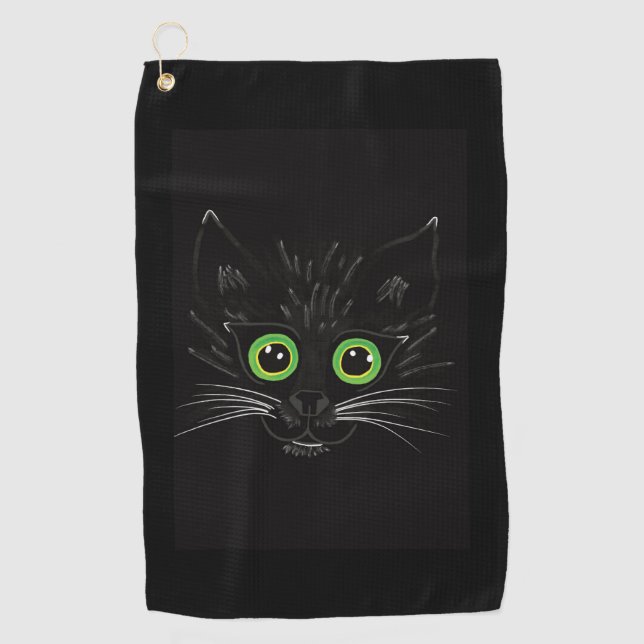 Lächelnde grüne Mit Augen Katze Golfhandtuch (Vorderseite)