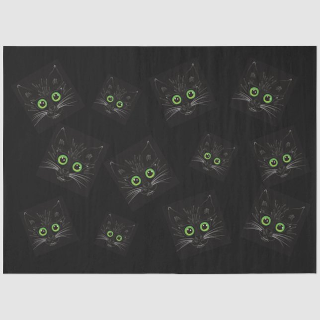 Lächelnde grüne Mit Augen Katze Seidenpapier (Vorderseite)