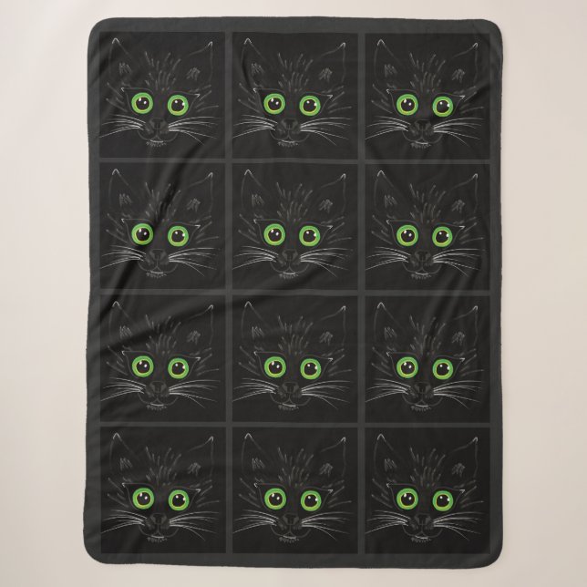 Lächelnde grüne Mit Augen Katze Sherpadecke (Vorderseite)