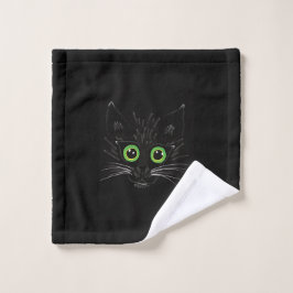 Lächelnde grüne Mit Augen Katze Waschlappen