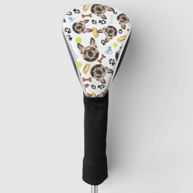 Lächelnde Hundefranzösische Bulldogge Golf Headcover (Vorderseite)