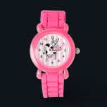 Lächelnde Kuh Girly Animal Print Armbanduhr<br><div class="desc">Ein lustiges,  mädchenhaftes Design mit einer lächelnden Kuh vor einem breiten gestreiften Hintergrund in Rosa und Weiß.</div>