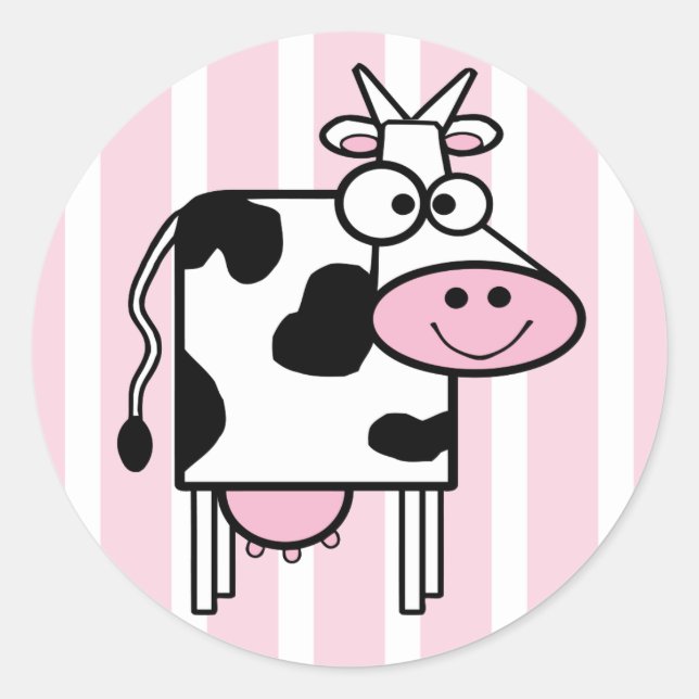 Lächelnde Kuh Girly Animal Print Runder Aufkleber (Vorderseite)