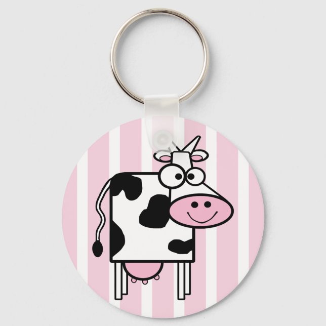 Lächelnde Kuh Girly Animal Print Schlüsselanhänger (Vorderseite)