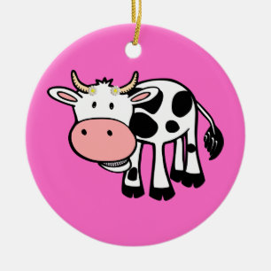 Lächelnde Kuh mit Daisies Keramik Ornament