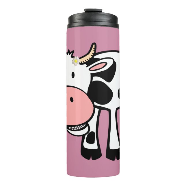 Lächelnde Kuh mit Daisies Thermosbecher (Vorderseite)