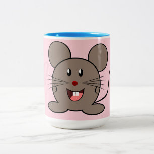 Lächelnde Maus - im Pastellrosa mit Monogramm Zweifarbige Tasse