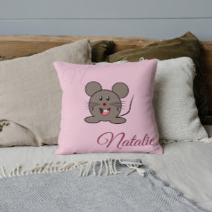 Lächelnde Maus - in Pastellrosa mit Monogramm Kissen
