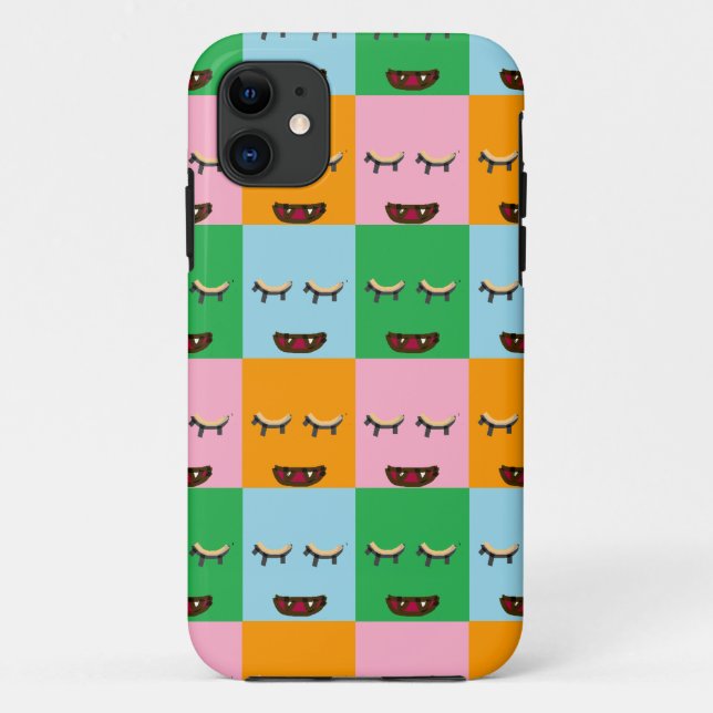 Lächelnde Monsterblockgesichte Case-Mate iPhone Hülle (Rückseite)