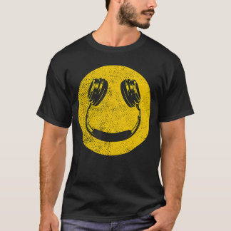 Lächelnde Musik Gesicht Kopfhörer 90er Männer Frau T-Shirt