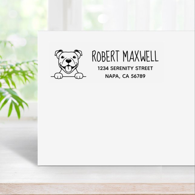 Lächelnde Pit Bull Dog Rücksendeadresse Gummistempel (Von Creator hochgeladen)