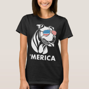 Lächelnde Pitbull-Sonnenbrille 4. Juli Merica T-Shirt