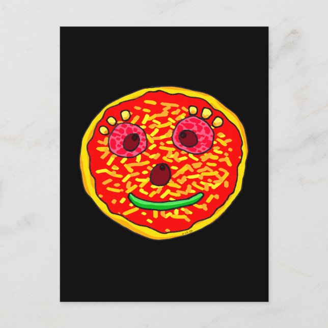 Lächelnde Pizza-Gesicht-Illustrationsdesign Postkarte (Vorderseite)