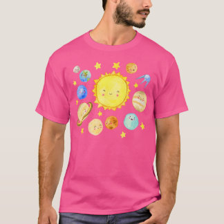 Lächelnde Planeten Niedliche Sonnensysteme Raumast T-Shirt
