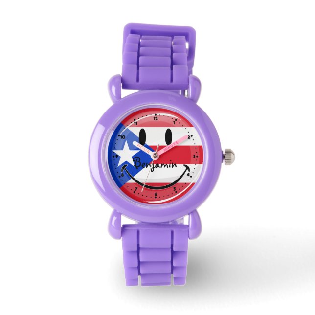 Lächelnde puerto-ricanische Flagge Armbanduhr (Vorderseite)