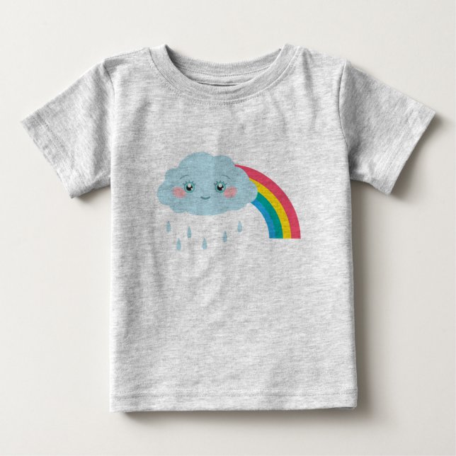 Lächelnde Regenwolke und Regenbogen Niedliche Kind Baby T-shirt (Vorderseite)