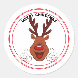 Lächelnde Rentier-Gesicht Frohe Weihnachten Runder Aufkleber