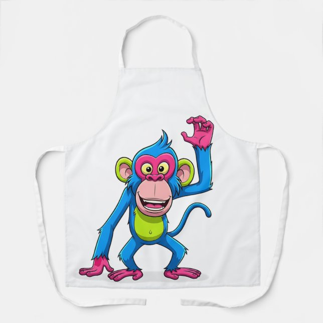 Lächelnde rosa Affe Cartoon-Maskottchen Schürze (Vorderseite)