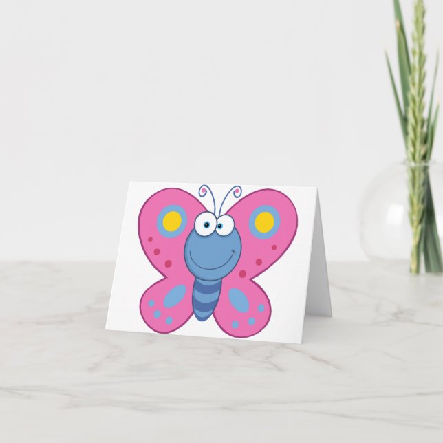 Lächelnde Rosa Schmetterling-Mitteilungskarten Karte (Vorderseite)