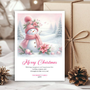 Lächelnde rosa Schneemann-Kinder-Grußkarte digital Feiertagskarte