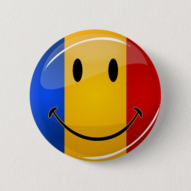 Lächelnde rumänische Flagge Button (Vorderseite)