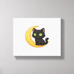 Lächelnde schwarze Katze mit leuchtenden grünen Au Leinwanddruck
