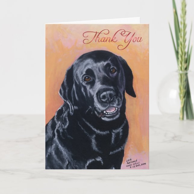 Lächelnde schwarze Labrador-Malerei Dankeskarte (Vorderseite)